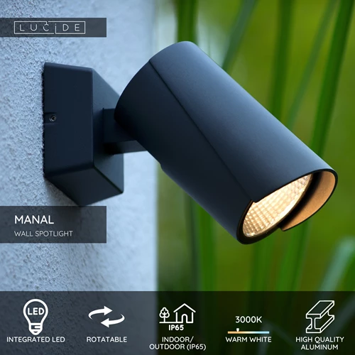 Lucide MANAL - Wall spotlight / Wall light Indoor/Outdoor - LED - 1x13W 3000K - IP65 - Anthracite - USP